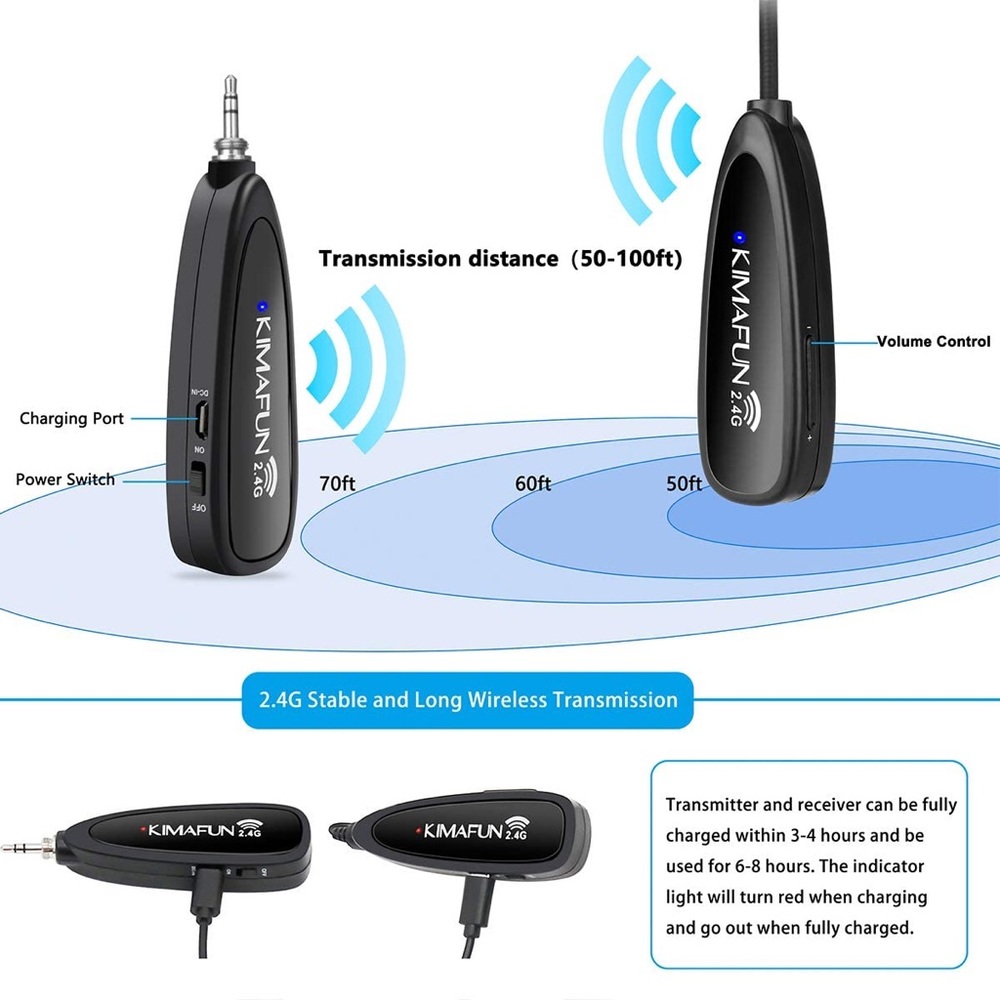 Fitness Wireless Microphone, KIMAFUN 2.4G Wireless Waterproof Headset Microphone